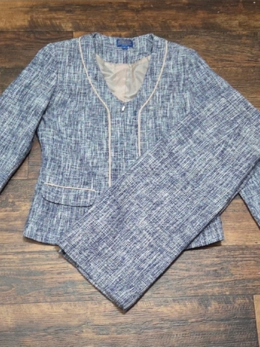 Pendleton Blue Tweed Women's Suit Jacket with Cream Trim